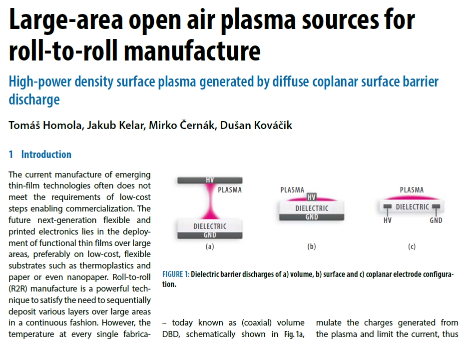 Research paper on large-area open air plasma sources for roll-to-roll manufacture